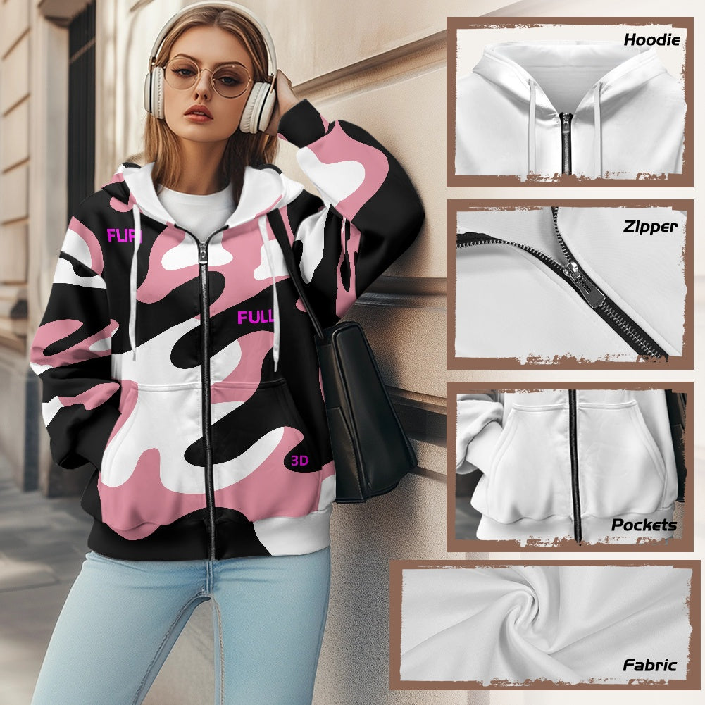 Sudadera Holgada con Cremallera y Capucha para Mujer | Marca **FLIPI FULL 3D** Nuevos Diseños - 2025   | Envíos Gratis en **FLIPISHOP.COM**