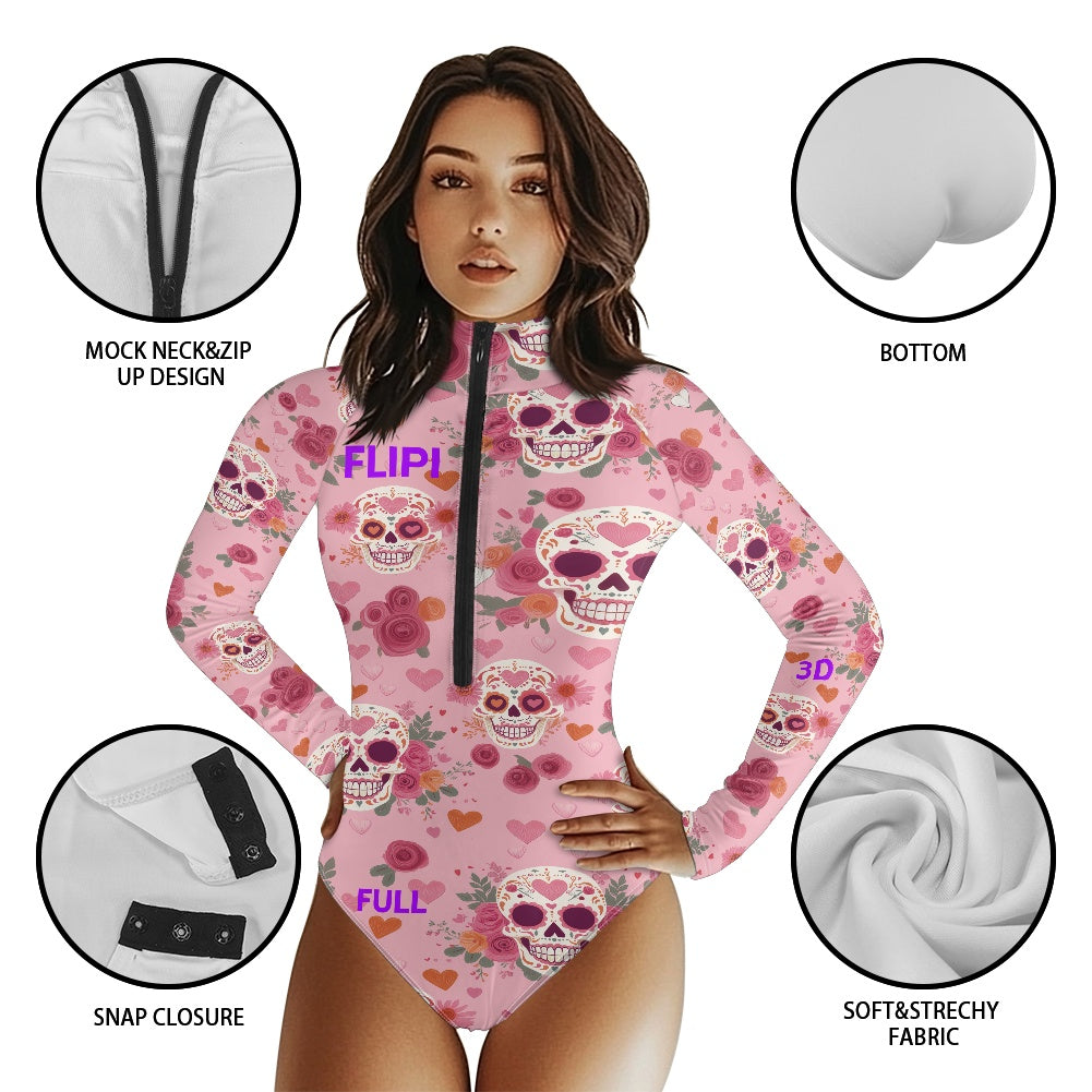 Body de Manga Larga con Cremallera Delantera **FLIPI FULL 3D** | Elegancia y Comodidad | Envío Gratis en **FLIPISHOP.COM**