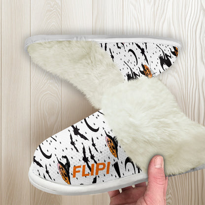 Pantuflas térmicas para el hogar. Zapatillas de algodón con bordes de piel impresiones de halloween 3D FLIPI-2024.Envío 0.00 €.