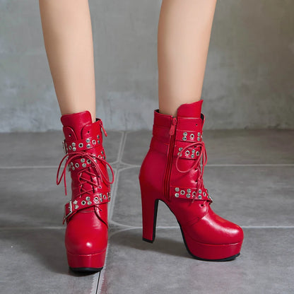 Botas Altas de Plataforma para Mujer | Color Rojo Grande con Cordones | Tacón Alto y Estilo Moderno | **Envío Gratis**