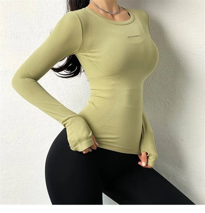 Camisa de manga larga Sexy Girl Sports Gym Top Running T-Shirt Invierno Otoño Fitness Sportswear