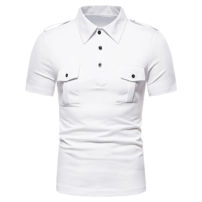 Camisa para hombre, nueva marca, informal, de color sólido, con doble bolsillo, para hombre, polo de entrenamiento de combate tipo cargo, camisetas de verano para hombre