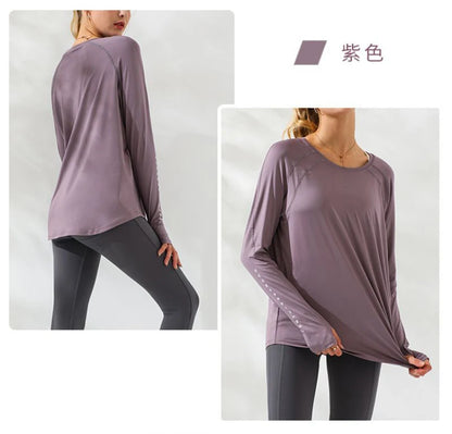 Camiseta deportiva de manga larga para mujer, blusa holgada para gimnasio, camisetas de entrenamiento de talla grande, camisetas de yoga, chaqueta, ropa de ejercicio