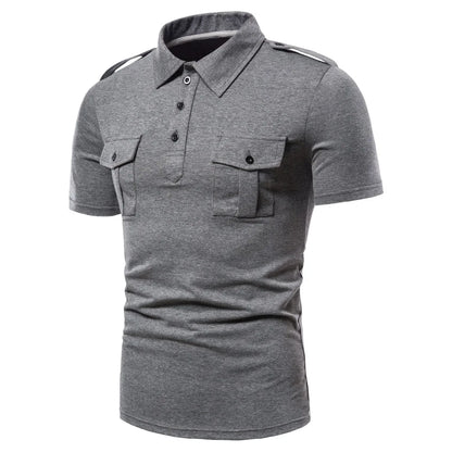 Camisa para hombre, nueva marca, informal, de color sólido, con doble bolsillo, para hombre, polo de entrenamiento de combate tipo cargo, camisetas de verano para hombre