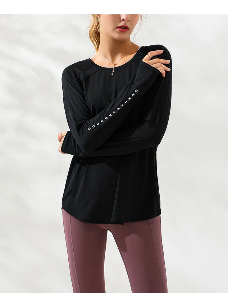 Camiseta deportiva de manga larga para mujer, blusa holgada para gimnasio, camisetas de entrenamiento de talla grande, camisetas de yoga, chaqueta, ropa de ejercicio