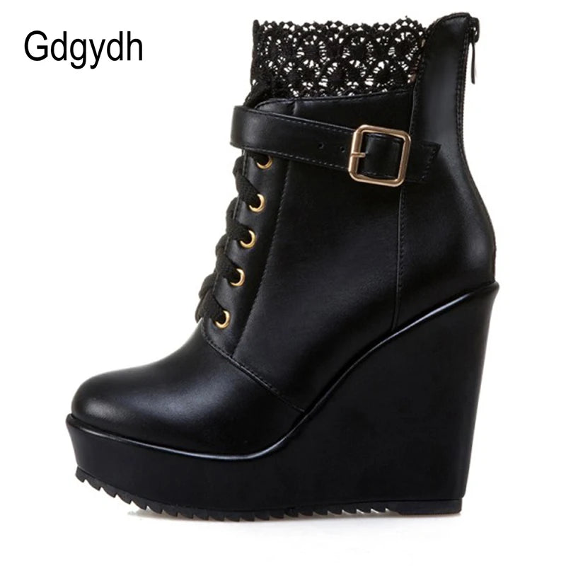 Botines de Plataforma con Cuña y Encaje Negro para Mujer | Zapatos de Novia y Boda | Botas Góticas Punk | Envío Gratis | **FLIPISHOP.COM**