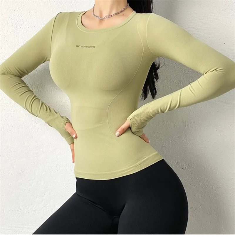 Camisa de manga larga Sexy Girl Sports Gym Top Running T-Shirt Invierno Otoño Fitness Sportswear