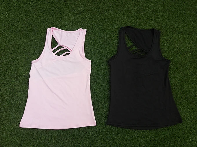 Camiseta sin mangas deportiva con diseño cruzado para mujer, elástica, deportiva, push up, a prueba de golpes, para fitness, running, yoga, V1401