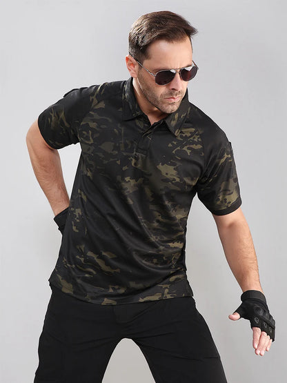 Camisa polo de verano para hombre, camisa informal de camuflaje militar, camisa corta táctica de gran tamaño