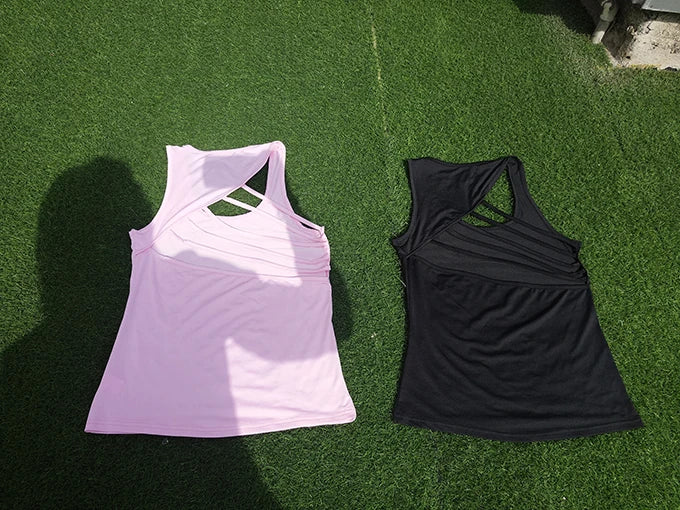 Camiseta sin mangas deportiva con diseño cruzado para mujer, elástica, deportiva, push up, a prueba de golpes, para fitness, running, yoga, V1401