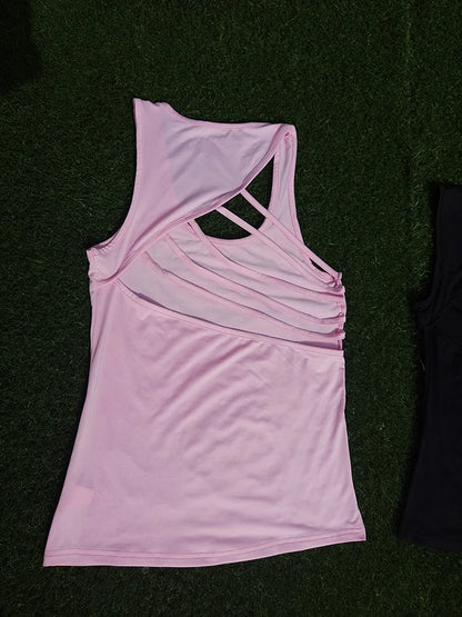 Camiseta sin mangas deportiva con diseño cruzado para mujer, elástica, deportiva, push up, a prueba de golpes, para fitness, running, yoga, V1401