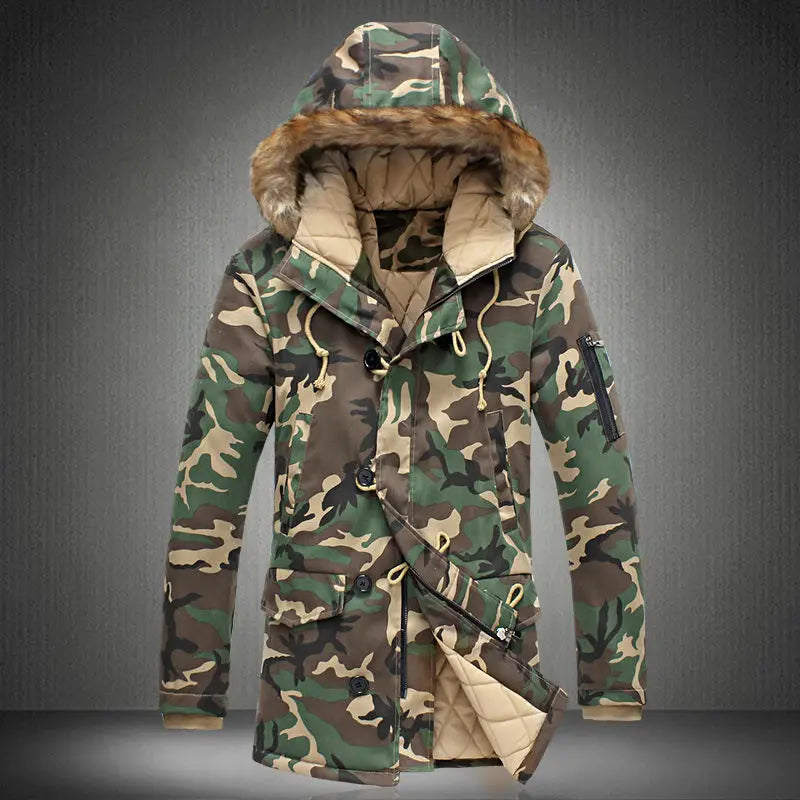 Chaquetas Parkas de plumón camuflaje 2024 Abrigo con capucha parka para hombre Cuello de piel para hombre Parkas chaqueta de invierno Abrigo de plumón militar para hombre