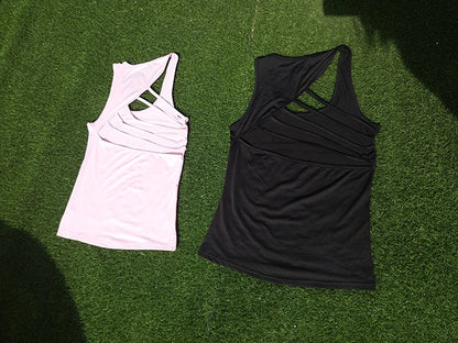 Camiseta sin mangas deportiva con diseño cruzado para mujer, elástica, deportiva, push up, a prueba de golpes, para fitness, running, yoga, V1401