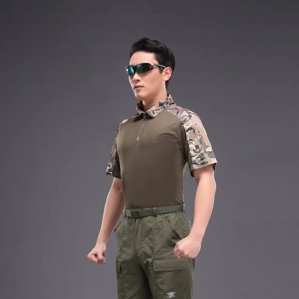 Camisa táctica de manga corta para hombres y mujeres, de camuflaje, para caza y pesca, ropa deportiva para exteriores, para acampar, de secado rápido, para verano