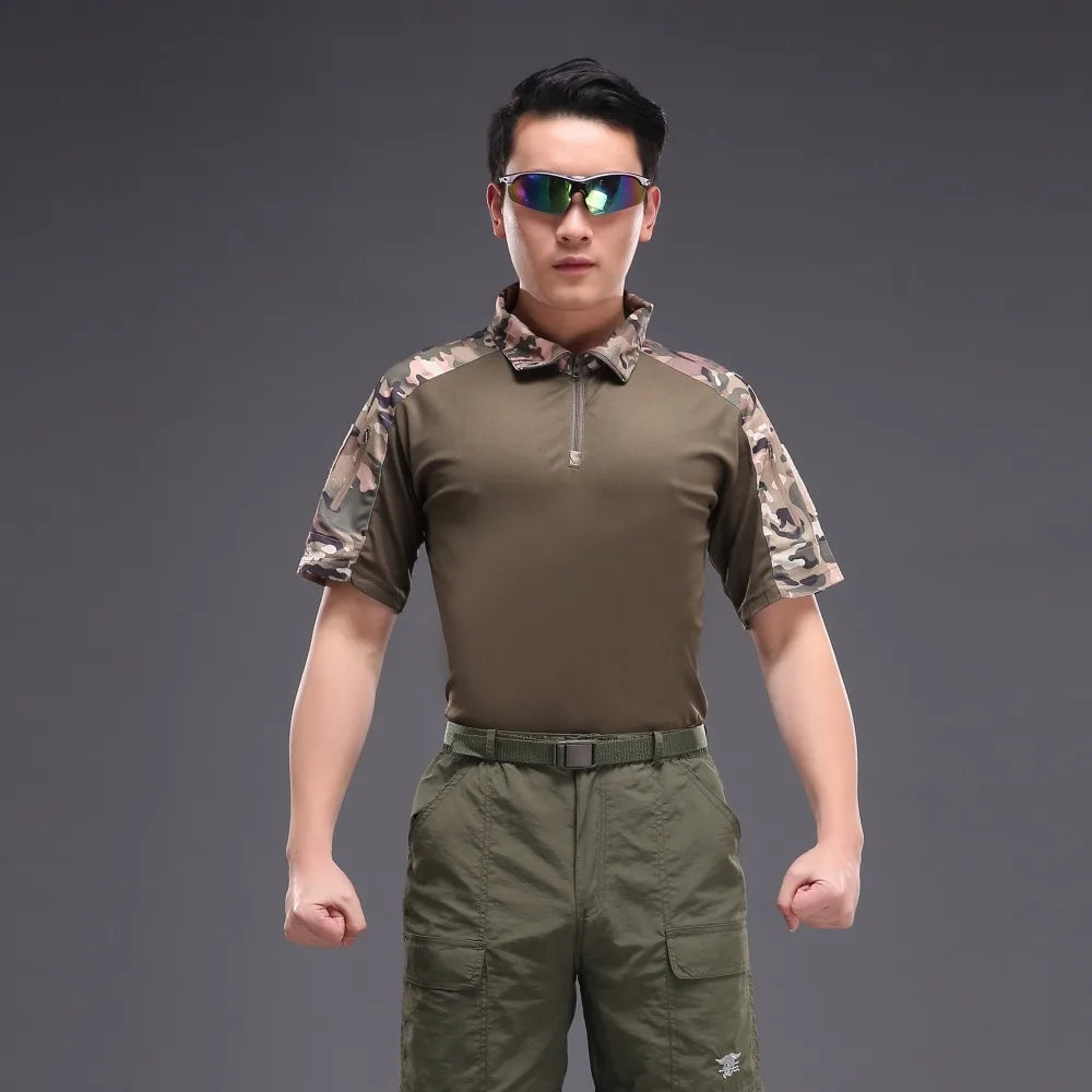 Camisa táctica de manga corta para hombres y mujeres, de camuflaje, para caza y pesca, ropa deportiva para exteriores, para acampar, de secado rápido, para verano