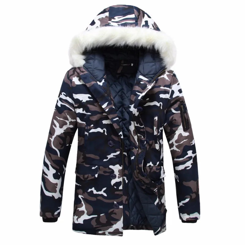 Chaquetas Parkas de plumón camuflaje 2024 Abrigo con capucha parka para hombre Cuello de piel para hombre Parkas chaqueta de invierno Abrigo de plumón militar para hombre