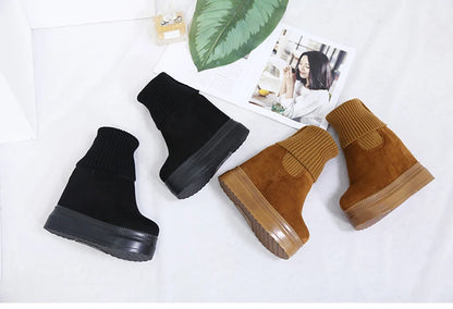 Botas de Media Pantorrilla para Mujer | Invierno, Punto de Lana, Tacón Oculto y Plataforma de Moda | Envío Gratis en **FLIPISHOP.COM**