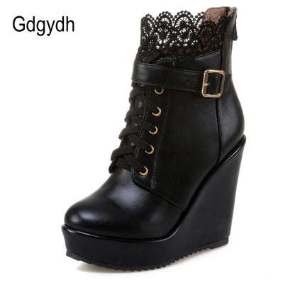 Botines de Plataforma con Cuña y Encaje Negro para Mujer | Zapatos de Novia y Boda | Botas Góticas Punk | Envío Gratis | **FLIPISHOP.COM**