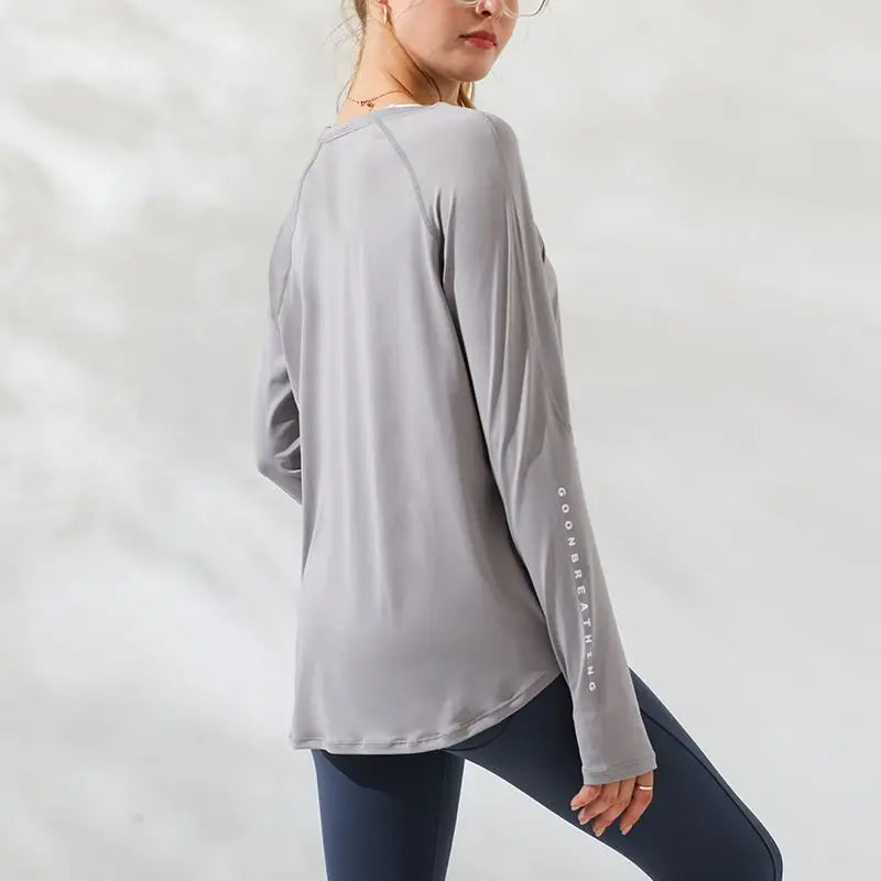 Camiseta deportiva de manga larga para mujer, blusa holgada para gimnasio, camisetas de entrenamiento de talla grande, camisetas de yoga, chaqueta, ropa de ejercicio