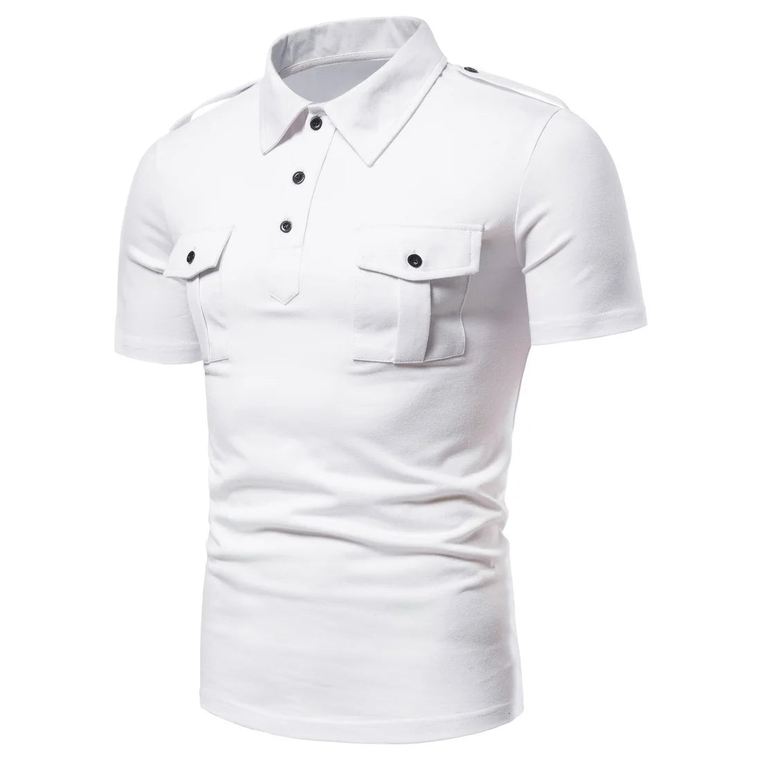 Camisa para hombre, nueva marca, informal, de color sólido, con doble bolsillo, para hombre, polo de entrenamiento de combate tipo cargo, camisetas de verano para hombre