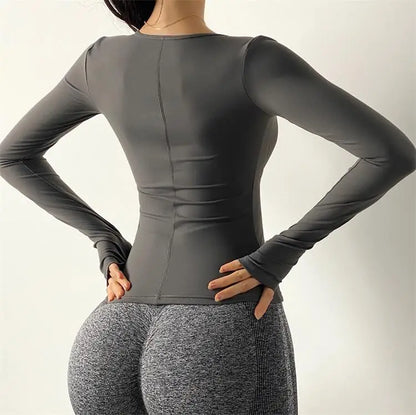 Camiseta de yoga con almohadilla interior para mujer, camiseta de manga larga para culturismo y yoga, ropa deportiva de secado rápido para gimnasio, ropa deportiva para entrenamiento