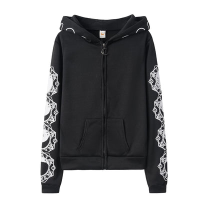 Sudadera de manga larga con estampado de luna y sudadera negra punk para mujer