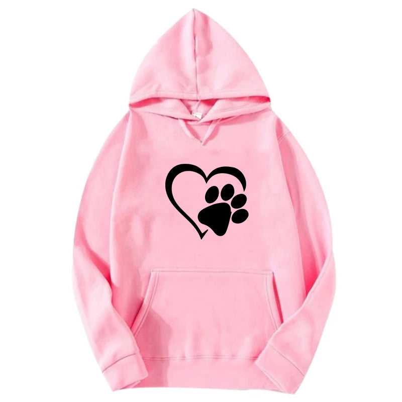 Sudaderas con capucha con estampado de huellas de perro y forma de corazón para mujer, sudaderas casuales de manga larga, jerséis de otoño e invierno de talla grande