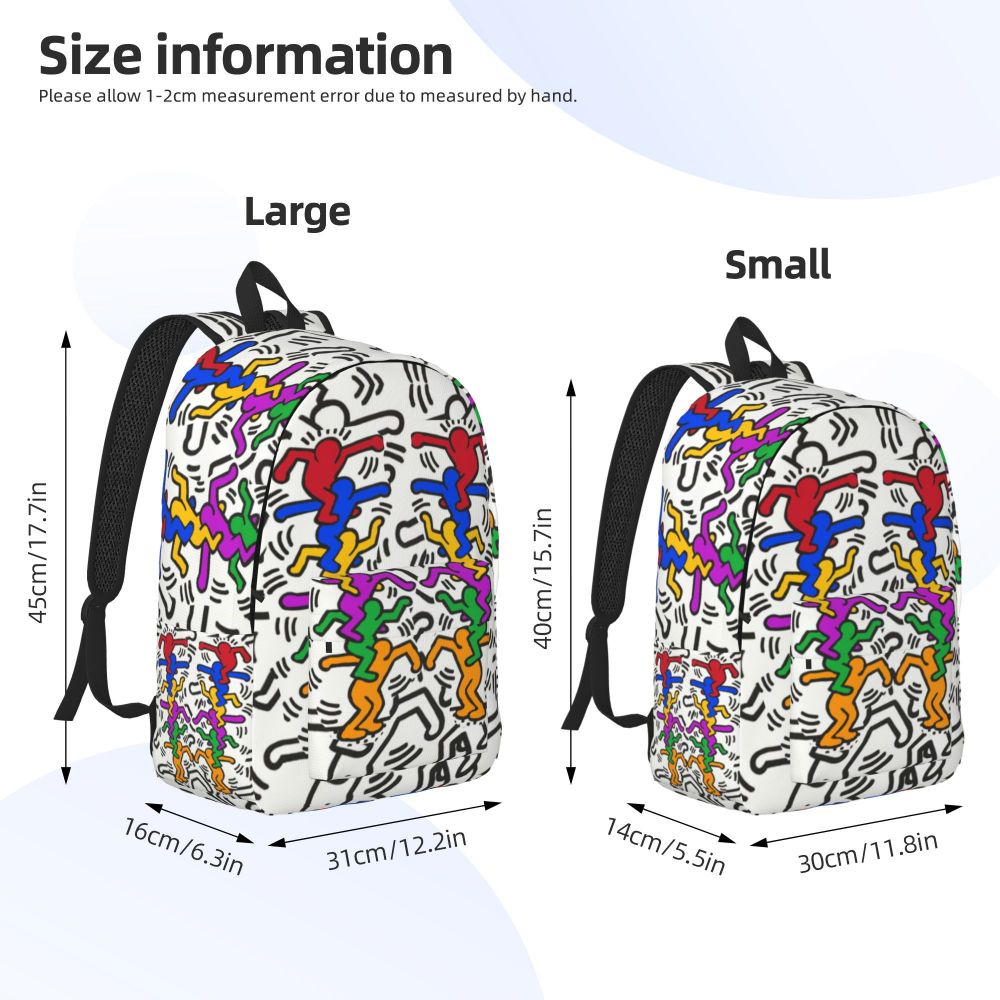 Mochilas de lona con 6 figuras de bailarinas de Haring para estudiantes universitarios y escolares, aptas para portátiles de 15 pulgadas, bolsos geométricos con grafitis de rap