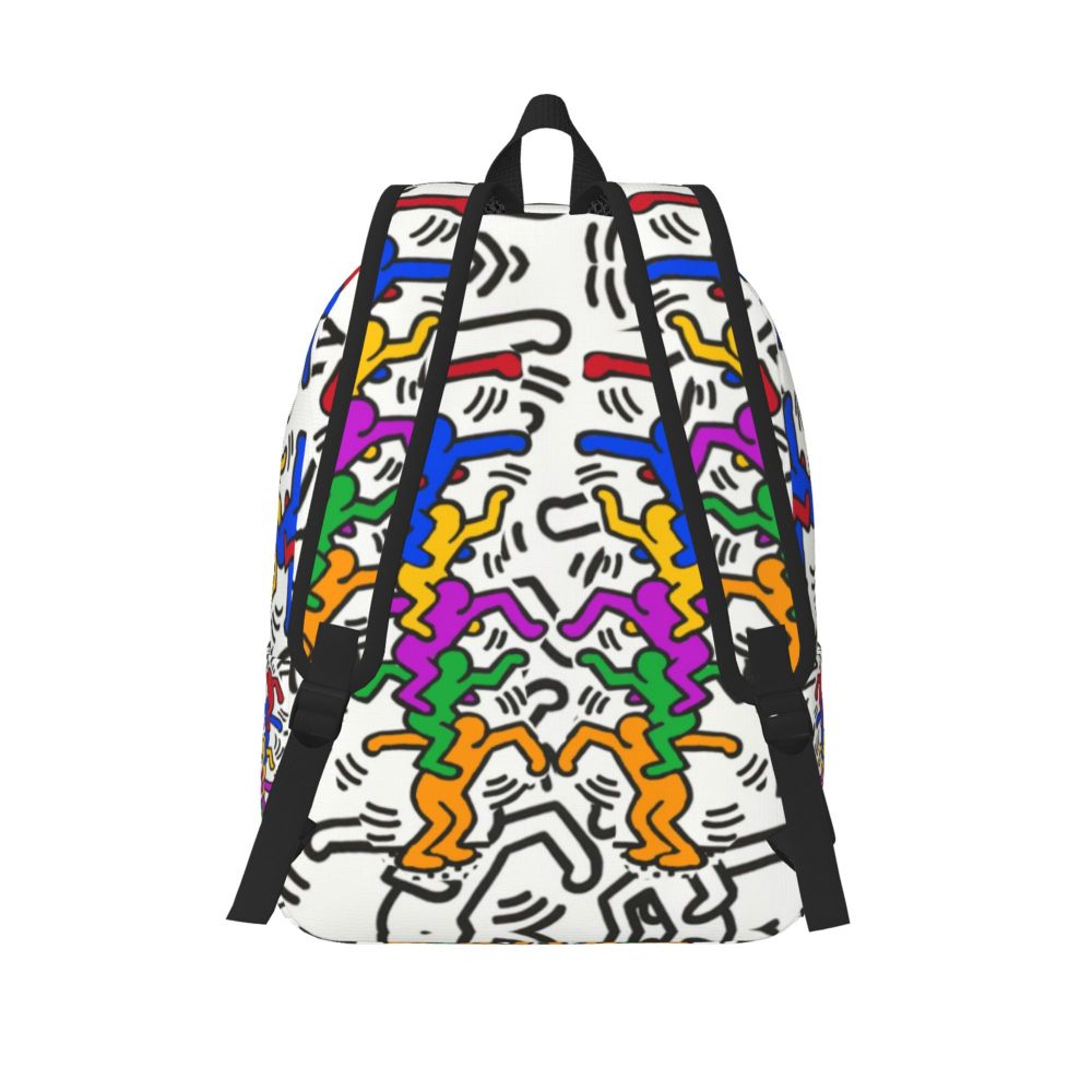 Mochilas de lona con 6 figuras de bailarinas de Haring para estudiantes universitarios y escolares, aptas para portátiles de 15 pulgadas, bolsos geométricos con grafitis de rap