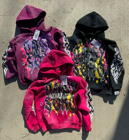 Sudadera con capucha holgada retro de primavera y otoño para hombre y mujer con estampado de letras de colores de moda de gran tamaño Y2K