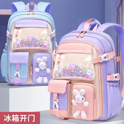 Mochila escolar primaria para niñas, bonita mochila para estudiantes, gran capacidad, impermeable, con apertura lateral, para niños, mochila para libros