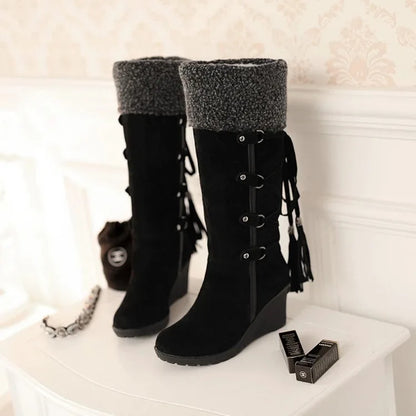 Botas Largas con Borlas y Cordones para Mujer | Plataforma y Cuña, Ideales para Nieve y Climas Fríos | Envío Gratis | **FLIPISHOP.COM**