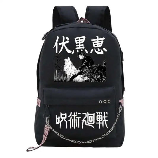 Mochila Adolescente Niñas Niño Mochila escolar Puerto de carga USB Bolsa para computadora portátil Fushiguro Megumi Anime Nylon Mochila Escolar