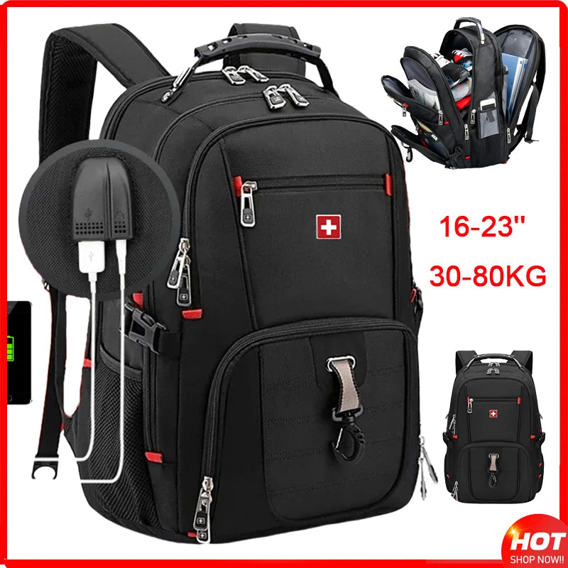 Mochila duradera para portátil de 17 pulgadas Bolsa de viaje de 80 L Mochila universitaria Carga USB Impermeable Multifuncional Mochila