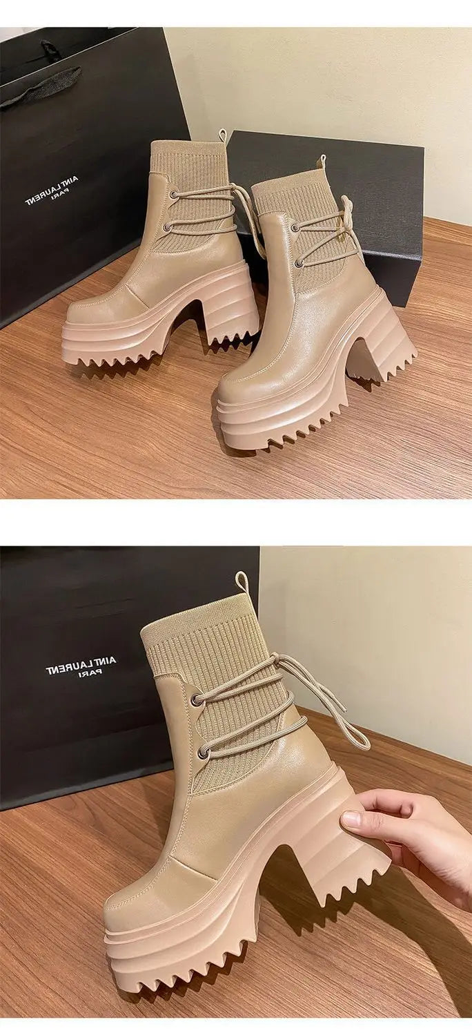 Botines de otoño nuevos para mujer, botas Chelsea con plataforma, en forma de calcetín y cordones elásticos. Envío 0.00 $.