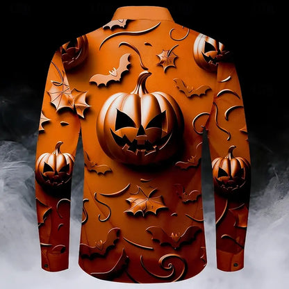 Camisa de manga larga para hombre con estampado 3D de calabaza de terror de Halloween nueva de 2024 para fiesta de noche, otoño, invierno, primavera y verano, Envío 0.00 $.