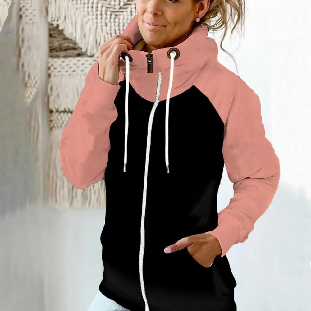 Sudadera con capucha térmica de retazos para mujer, sudadera de invierno con cremallera de forro polar para mujer, cálida protección para el cuello, sudadera con capucha informal suave de otoño, ropa para mujer, Envío 0.00 $.