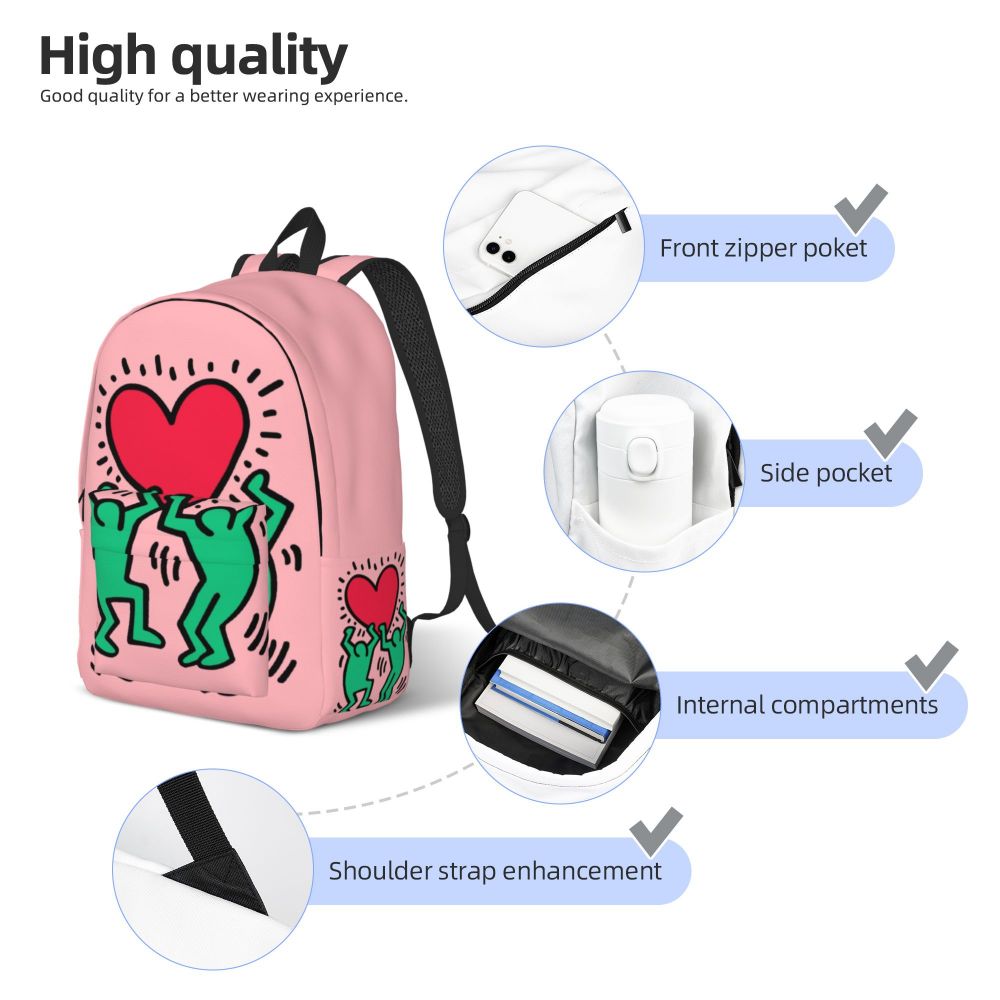 Mochilas de lona con 6 figuras de bailarinas de Haring para estudiantes universitarios y escolares, aptas para portátiles de 15 pulgadas, bolsos geométricos con grafitis de rap