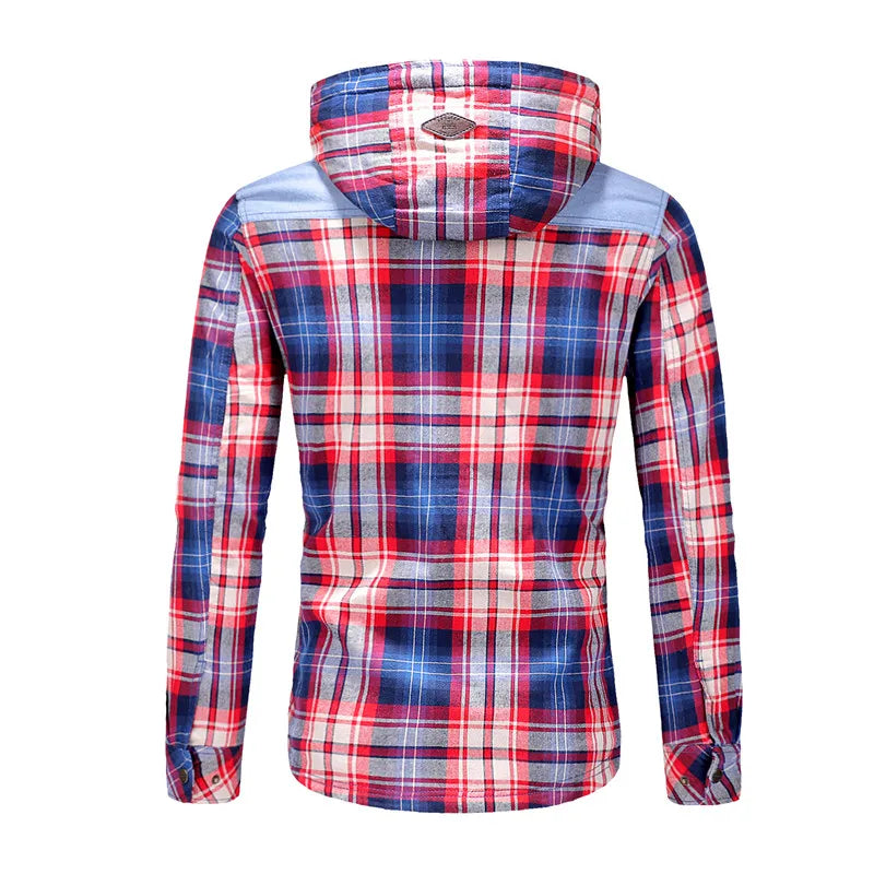 Camisa de cuadros-2024-para hombre Polar grueso cálido camisa de invierno para hombre camisa de pana de puro algodón con capucha Leisure England Camisas para hombre