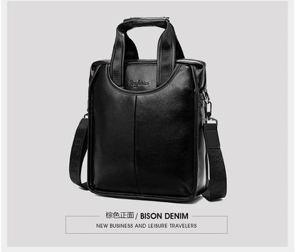 Maletines de cuero suave vintage para hombre Bolso de mano vertical de negocios Bolso de mensajero de hombro masculino de oficina