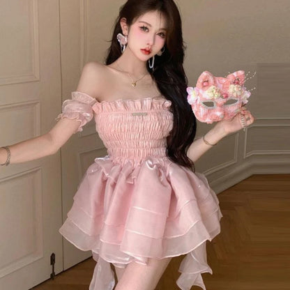 Vestido de Hada Rosa Dulce para Mujeres | Estilo Kawaii Lolita con Hombros Descubiertos | Envío Gratis **FLIPISHOP.COM**