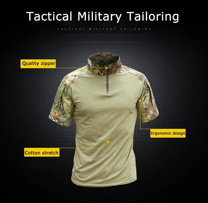 Camisetas tácticas para hombre, camisetas deportivas para exteriores, camisetas militares de secado rápido, camisa de manga corta, senderismo, caza, ropa de combate del ejército para hombre, transpirable