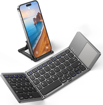 Estudiantes, Teclado de teléfono móvil inalámbrico plegable Teclado Bluetooth con panel táctil ultradelgado Teclado plegable recargable