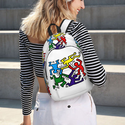 Mochilas de lona con 6 figuras de bailarinas de Haring para estudiantes universitarios y escolares, aptas para portátiles de 15 pulgadas, bolsos geométricos con grafitis de rap