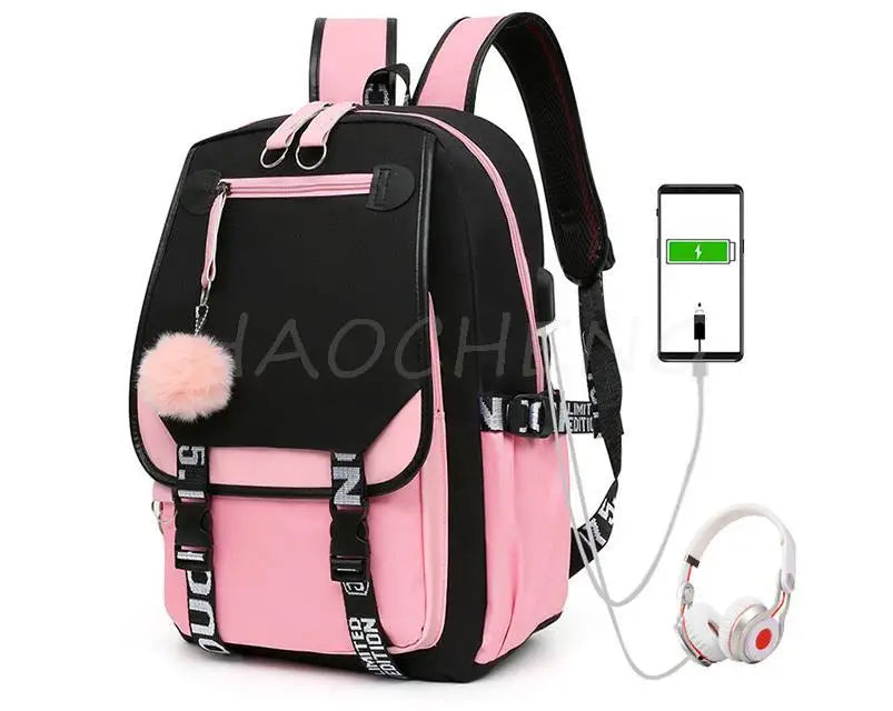 Mochilas Inside Out2 con USB, diseño de dibujos animados en color rosa, para niños y niñas, mochilas escolares para estudiantes, mochilas para adolescentes y mujeres, mochilas escolares para niñas