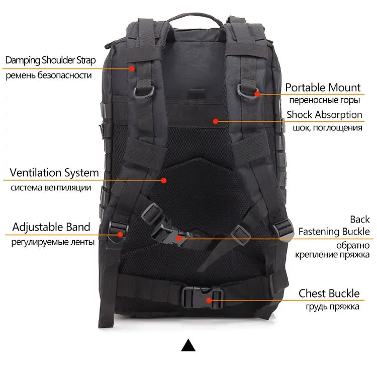 Mochila táctica para hombre, 45 l, gran capacidad, 3 piezas, con parte trasera blanda, impermeable, mochila de asalto Molle para senderismo y caza