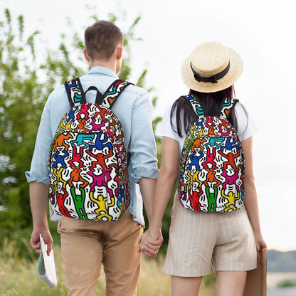 Mochilas de lona con 6 figuras de bailarinas de Haring para estudiantes universitarios y escolares, aptas para portátiles de 15 pulgadas, bolsos geométricos con grafitis de rap