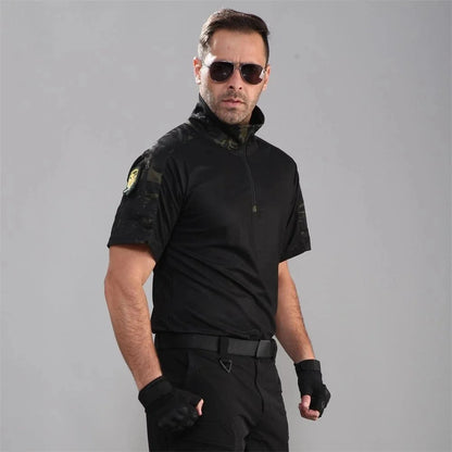 Camiseta táctica militar de verano para hombre, camisetas de algodón de camuflaje de manga corta, ropa para paintball, acampada, escalada y senderismo