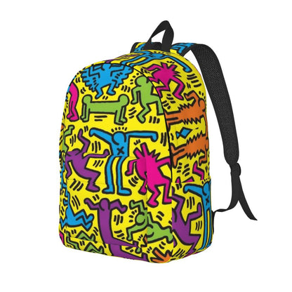 Mochilas de lona con 6 figuras de bailarinas de Haring para estudiantes universitarios y escolares, aptas para portátiles de 15 pulgadas, bolsos geométricos con grafitis de rap