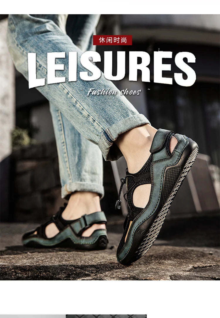 Sandalias romanas transpirables de verano, zapatillas de cuero para hombre, chanclas de tendencia,moda versátil,  Zapatillas de deporte para exteriores, talla grande 38-46.Envío 0.00$.